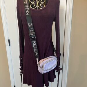 American Eagle Soft and Sexy Burgandy Dress with Lace Up Sleeves Bold and Edgy